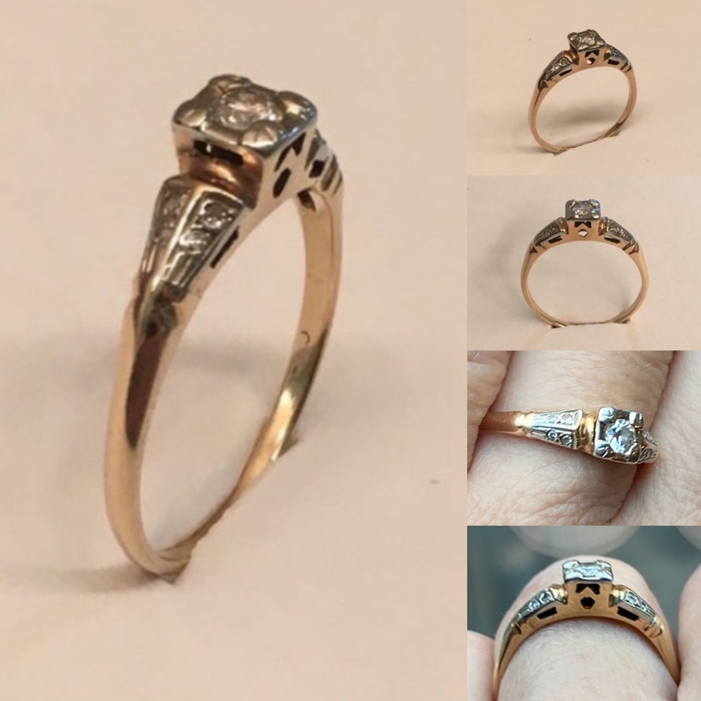 Lovely Art Deco Rose & White Gold Diamond Engagement Ring